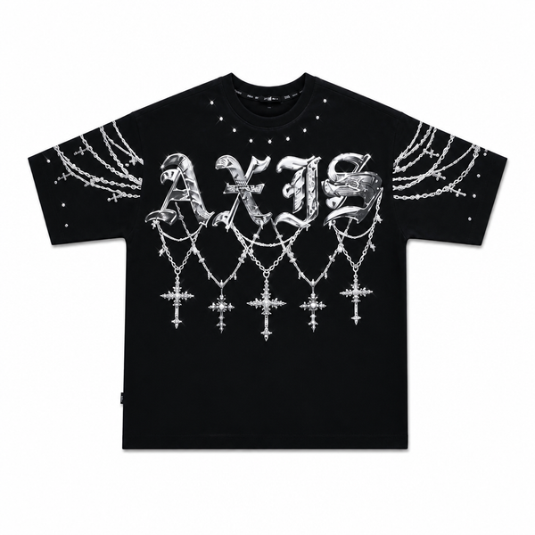 SWITCH MEN'S AXES, NEXAS RHINESTONE GRAPHIC DESIGN DROP SHOULDER T-SHIRT (BLACK)