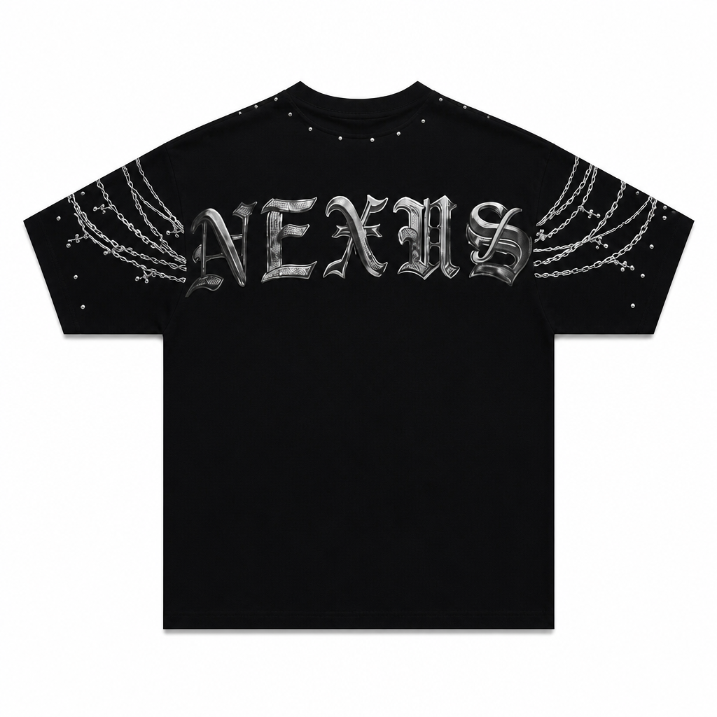 SWITCH MEN'S AXES, NEXAS RHINESTONE GRAPHIC DESIGN DROP SHOULDER T-SHIRT (BLACK)