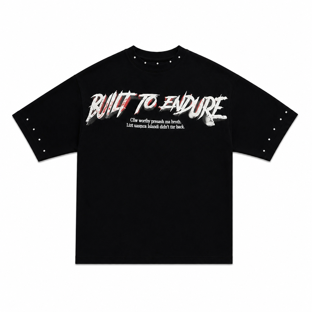 SWITCH MEN'S BUILT TO ENDURE RHINESTONE GRAPHIC DESIGN DROP SHOULDER T-SHIRT (BLACK)