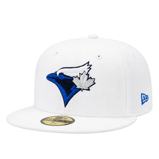 NEW ERA 59FIFTY TORONTO BLUE JAYS WHITE WITH BLUE LOGO FITTED HAT