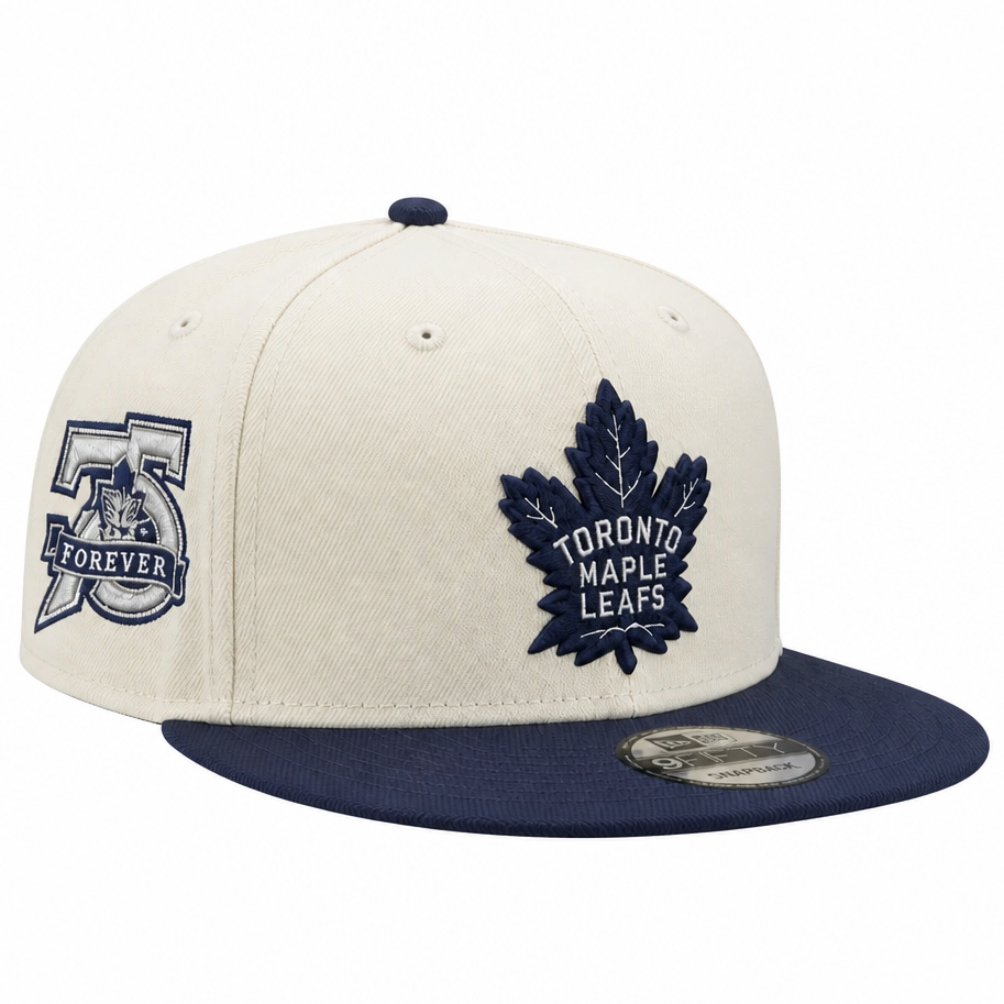 NEW ERA 9FIFTY NHL 75 FOREVER TORONTO MAPLE LEAFS CREAM/NAVY SNAPBACK HAT