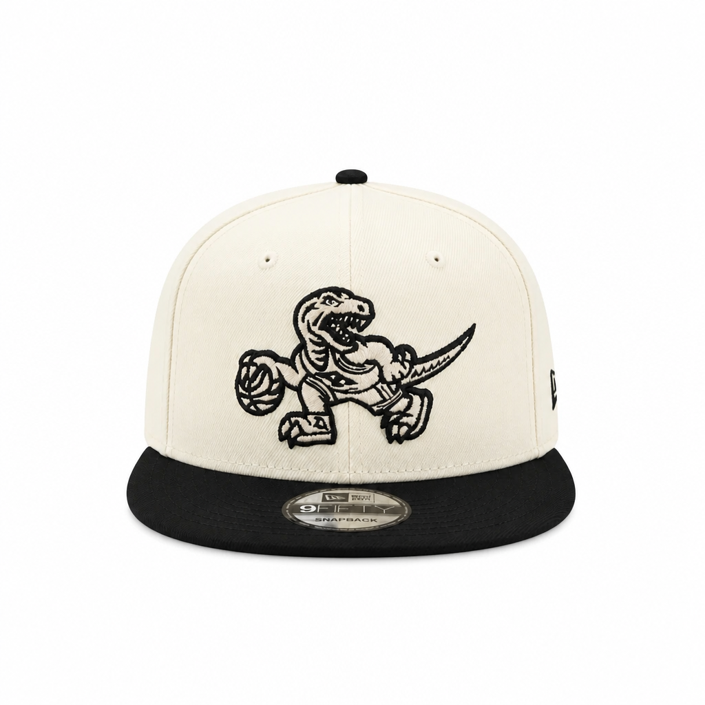MEN'S NEW ERA NBA 9FIFTY TORONTO RAPTORS DINO LOGO CHROME WHITE & BLACK SNAPBACK HAT