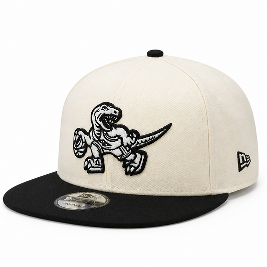 MEN'S NEW ERA NBA 9FIFTY TORONTO RAPTORS DINO LOGO CHROME WHITE & BLACK SNAPBACK HAT