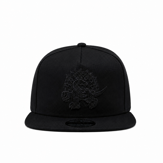 MEN'S NEW ERA NBA 9FIFTY A-FRAME TORONTO RAPTORS DINO LOGO ALL BLACK SNAPBACK HAT