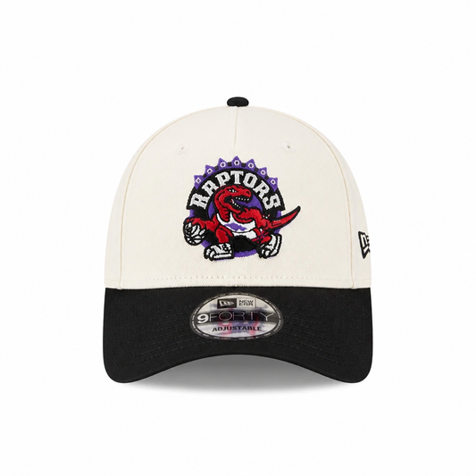 MEN'S NEW ERA NBA 9FORTY A-FRAME TORONTO RAPTORS DINO LOGO CHROME WHITE & BLACK SNAPBACK HAT