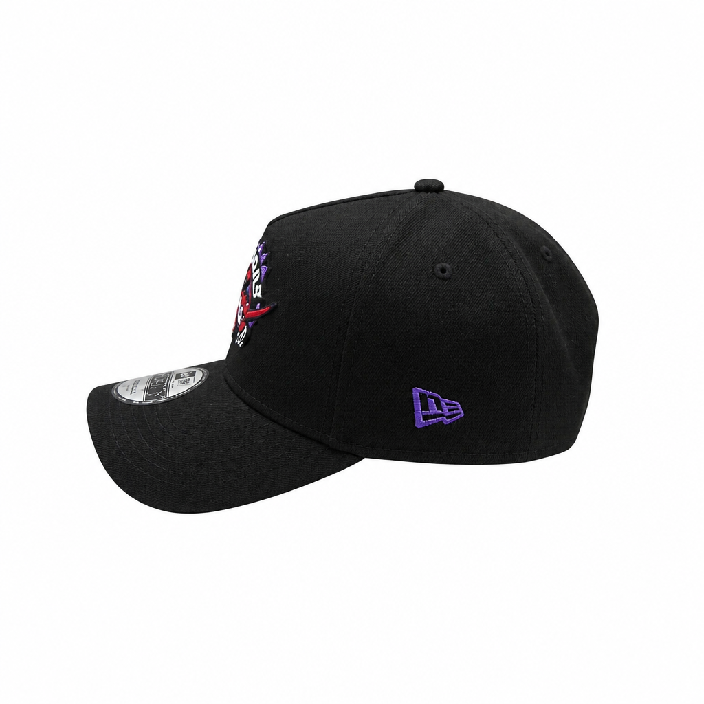 MEN'S NEW ERA NBA 9FORTY A-FRAME TORONTO RAPTORS DINO LOGO BLACK & RED SNAPBACK HAT