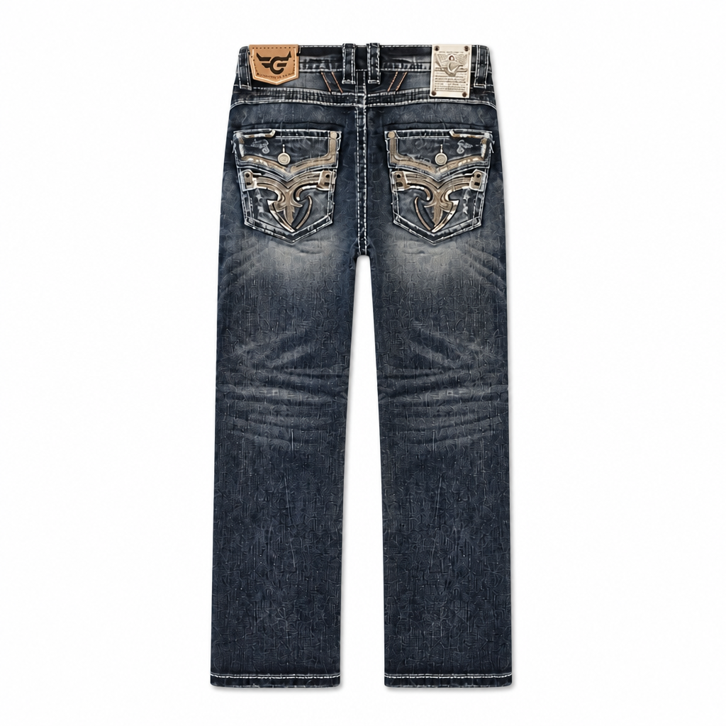 MODERNO MEN'S STRAIGHT FIT BOOT CUT EMBROIDERED MID BLUE JEANS (MJWD-008)