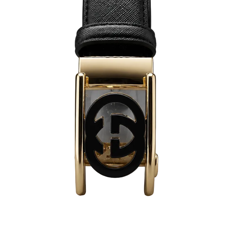 MODERNO MEN'S LEATHER DESIGNER BELT (CJ-198 BLACK/GOLD)