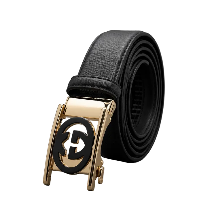 MODERNO MEN'S LEATHER DESIGNER BELT (CJ-198 BLACK/GOLD)