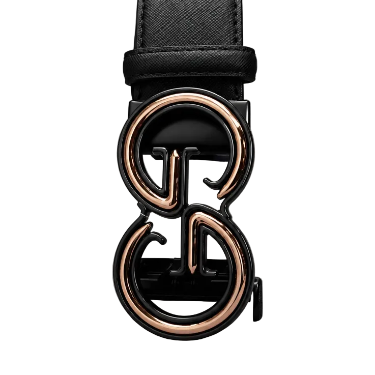 MODERNO MEN'S LEATHER DESIGNER BELT (CJ-226 BLACK/GOLD)