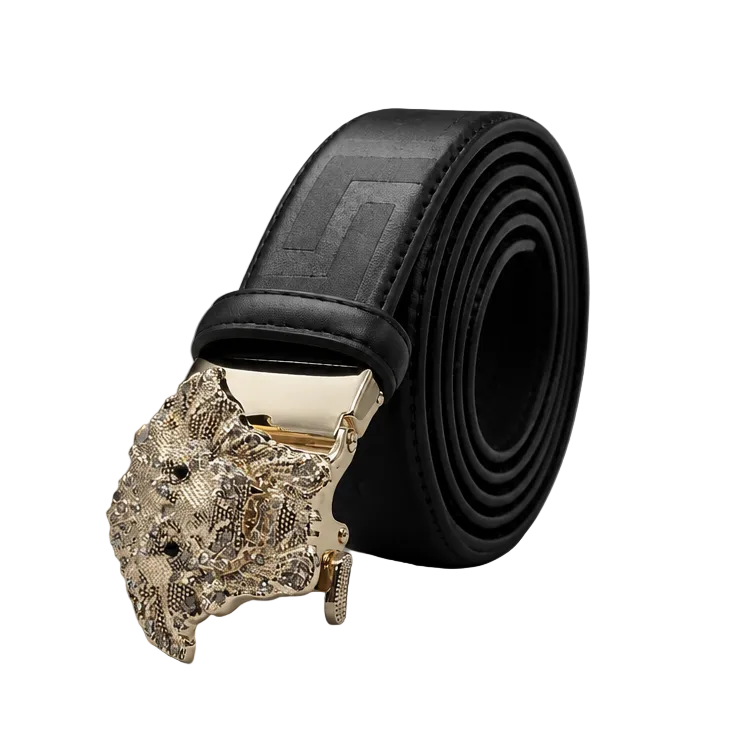 MODERNO MEN'S LEATHER DESIGNER BELT (CJ-267 BLACK/GOLD)