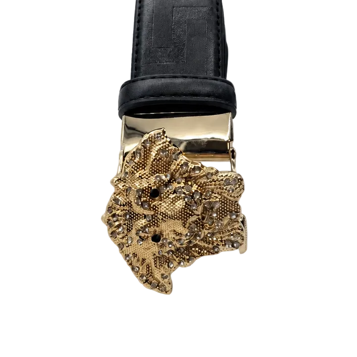MODERNO MEN'S LEATHER DESIGNER BELT (CJ-267 BLACK/GOLD)