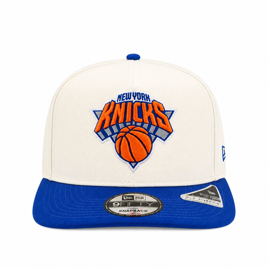 NEW ERA MEN'S 9FIFTY A-FRAME NBA NEW YORK KNICKS CREAM & ROYAL BLUE SNAPBACK HAT
