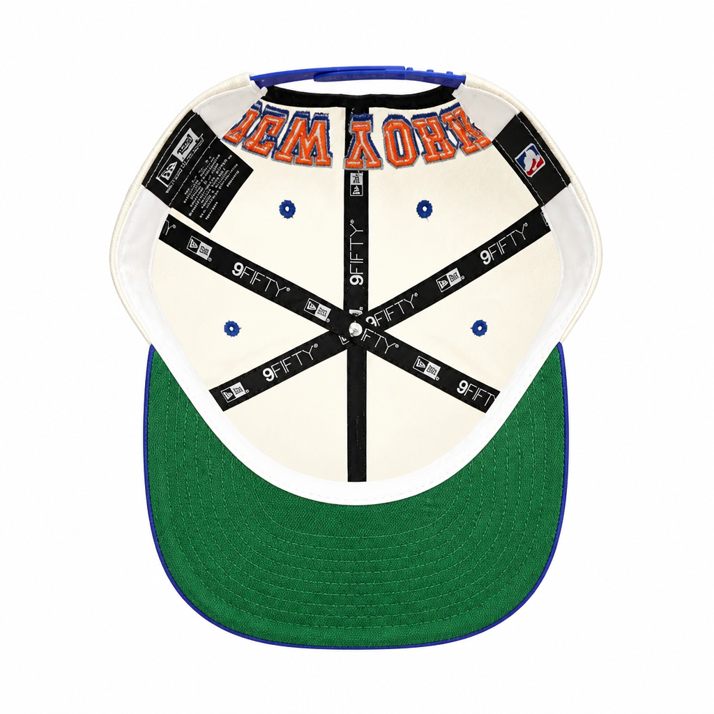 NEW ERA MEN'S 9FIFTY A-FRAME NBA NEW YORK KNICKS CREAM & ROYAL BLUE SNAPBACK HAT