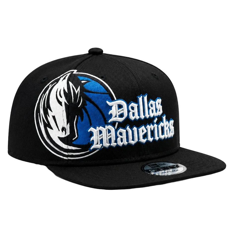 NEW ERA MEN'S 9FIFTY A-FRAME NBA DALLAS MAVERICKS BLACK & WHITE SNAPBACK HAT
