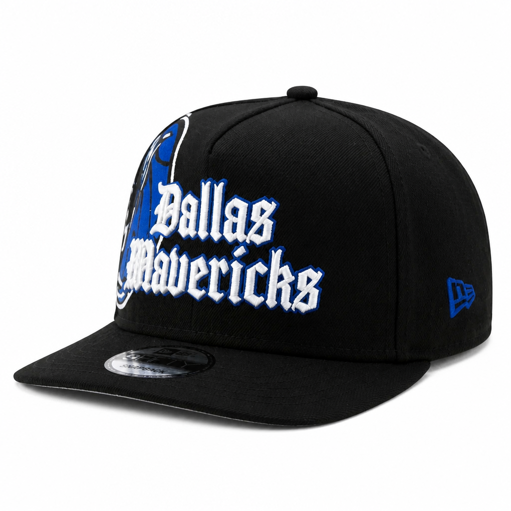 NEW ERA MEN'S 9FIFTY A-FRAME NBA DALLAS MAVERICKS BLACK & WHITE SNAPBACK HAT