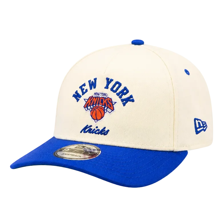 NEW ERA MEN'S 9FORTY A-FRAME M-CROWN NBA NEW YORK KNICKS CREAM & ROYAL BLUE SNAPBACK HAT