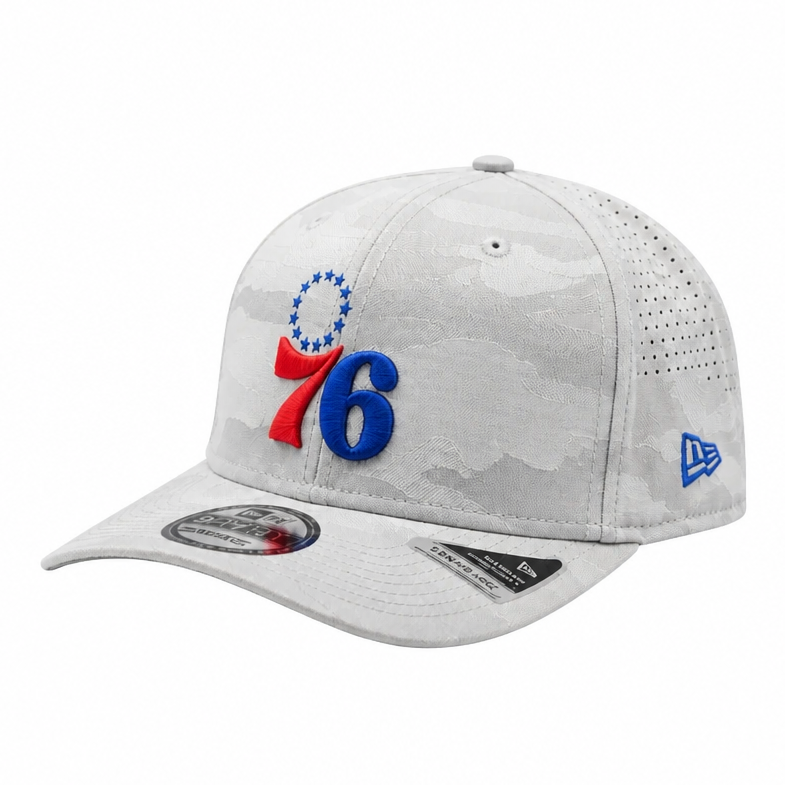 NEW ERA MEN'S 9SEVENTY STRETCH-SNAP NBA PHILADEPHIA 76ERS GREY CAMO SNAPBACK HAT