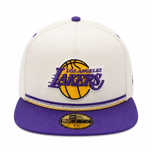 NEW ERA 59FIFTY A-FRAME NBA LOS ANGELES LAKERS CREAM & PURPLE FITTED HAT