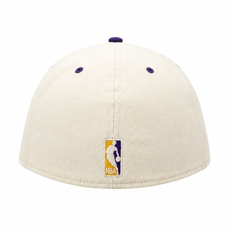 NEW ERA 59FIFTY A-FRAME NBA LOS ANGELES LAKERS CREAM & PURPLE FITTED HAT