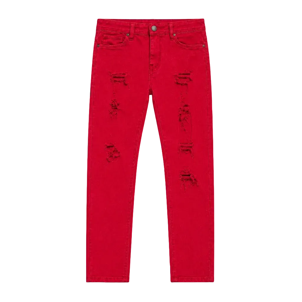 MEN'S ONE CULTURE RED SLIM FIT RIPPED JEANS