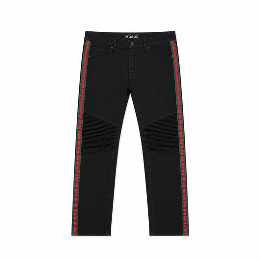 BRONCO MEN'S SIDE TAPE STRIPES BLACK JEANS