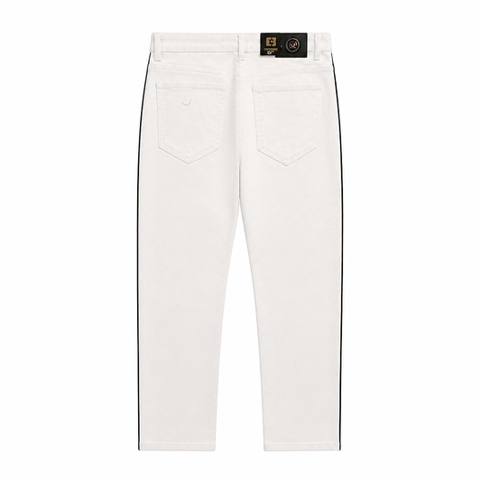 BRONCO MEN'S SIDE TAPE STRIPES WHITE JEANS