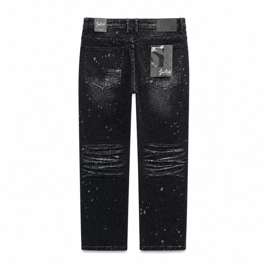 SWITCH MEN'S STRETCHED BLACK BIKER JEANS