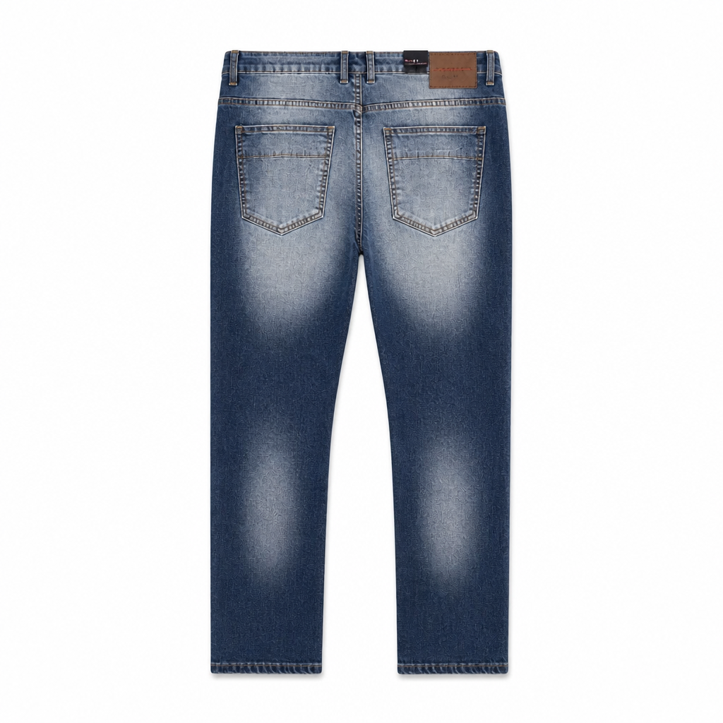 M SOCIETY RIP & TEAR DENIM BLUE MOTO JEANS