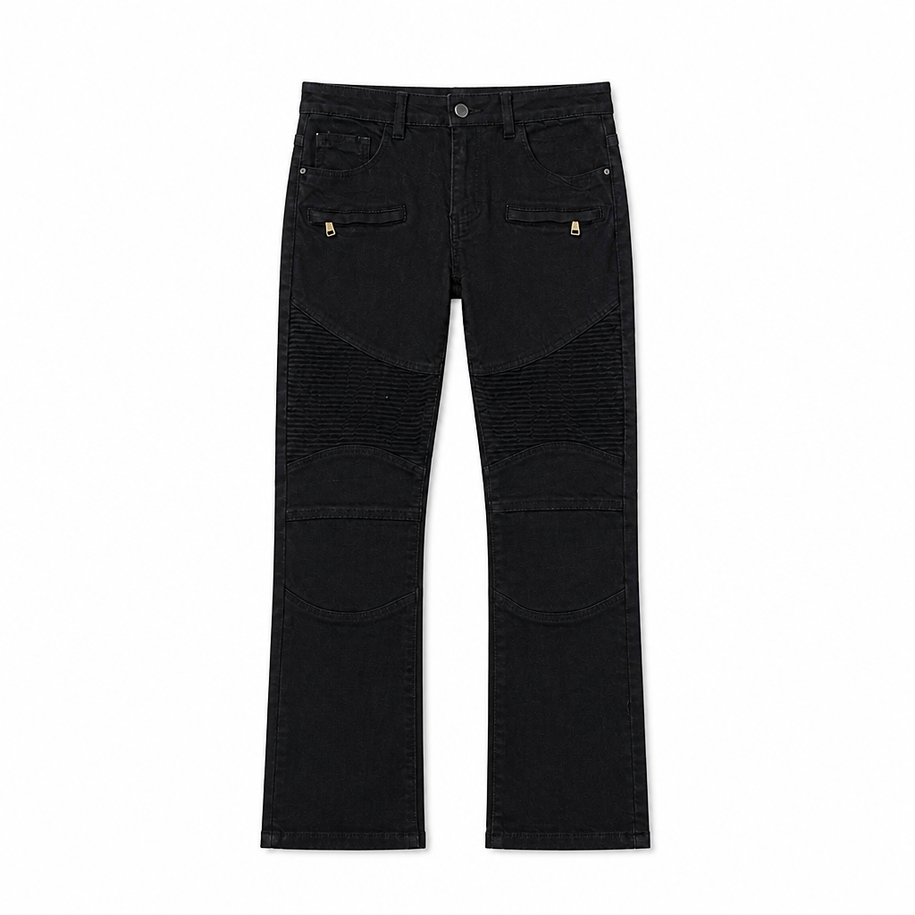 MEN'S BRONCO DISTRESSED BLACK JEANS WITH ZIPPER POCKET