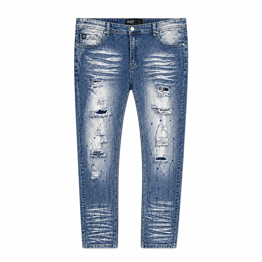 SWITCH MEN'S RIPPED DENIM JEANS WITH PAINT (ICE BLUE)