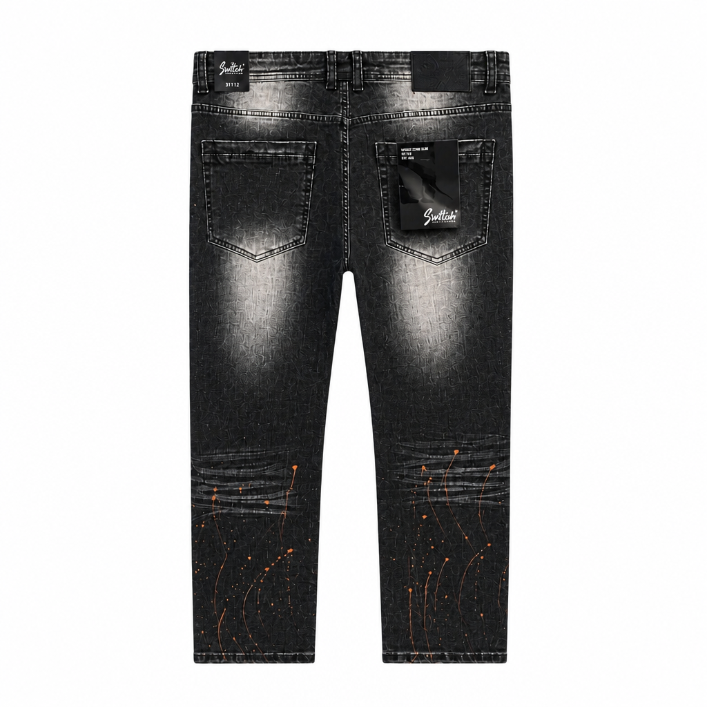SWITCH MEN'S RIPPED DENIM JEANS WITH PAINT (BLACK SAND)