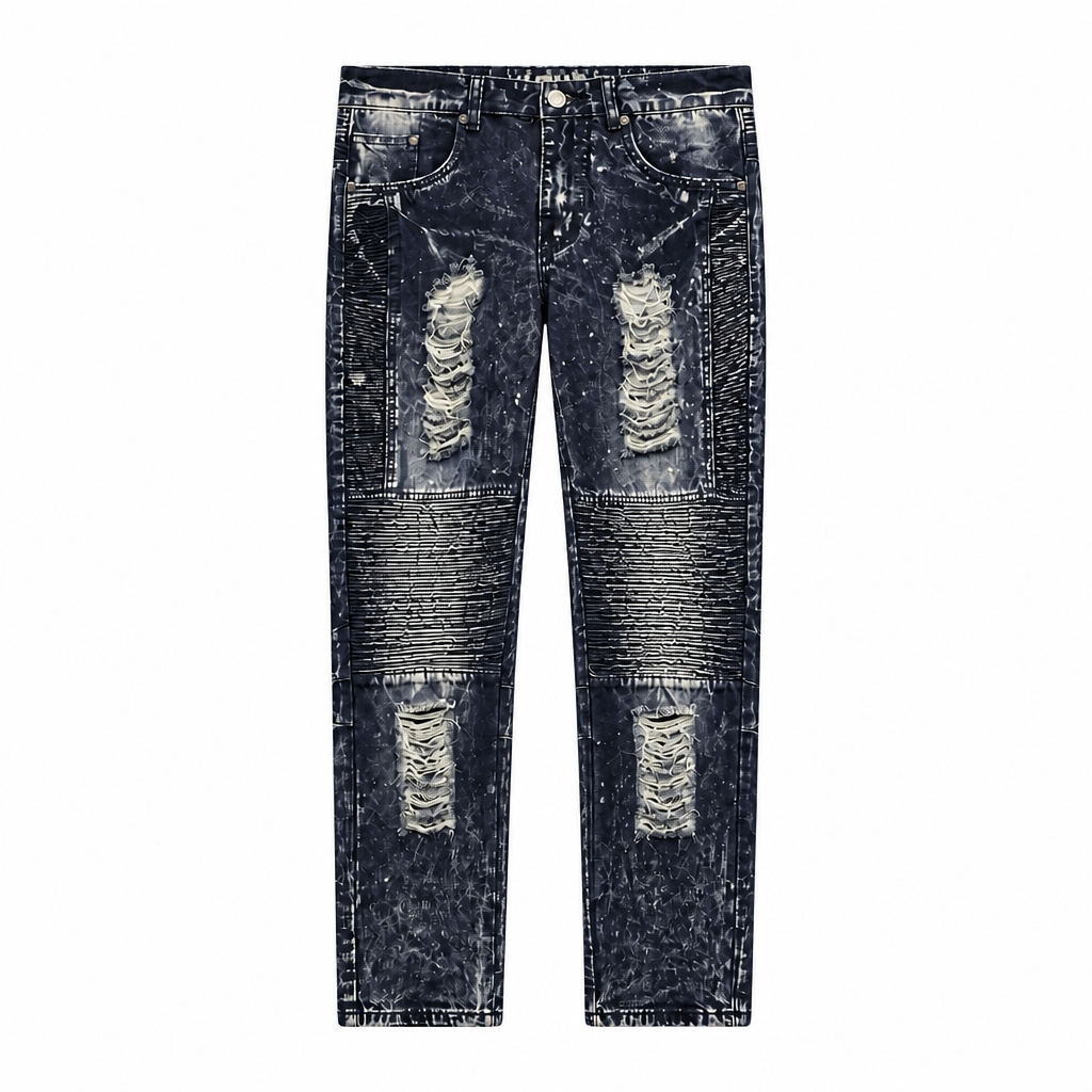 MEN'S ONE CULTURE MOTTO BIKER SLIM FIT DARK BLUE RIPPED JEANS