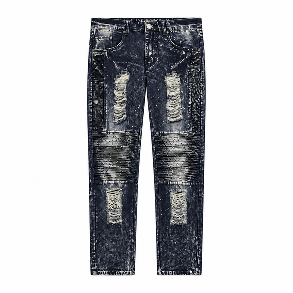 MEN'S ONE CULTURE MOTTO BIKER SLIM FIT DARK BLUE RIPPED JEANS
