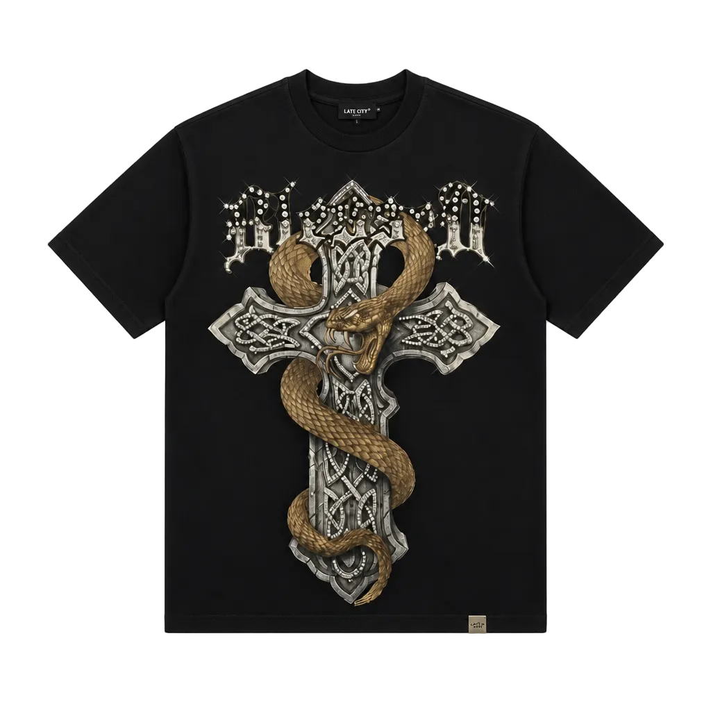 LEFT POINT MEN'S RHINESTONE DESIGN BLESSED BLACK T-SHIRT