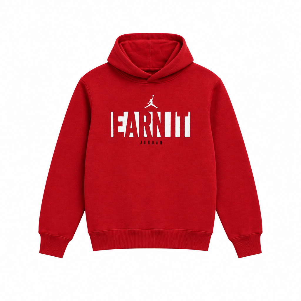 EARN IT JORDAN HOODIE (SMALL- X-LARGE) (RED)