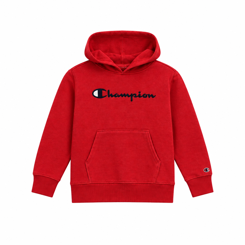 KIDS CHAMPION SCRIPT LOGO HOODIE(RED 8-15Y) RED