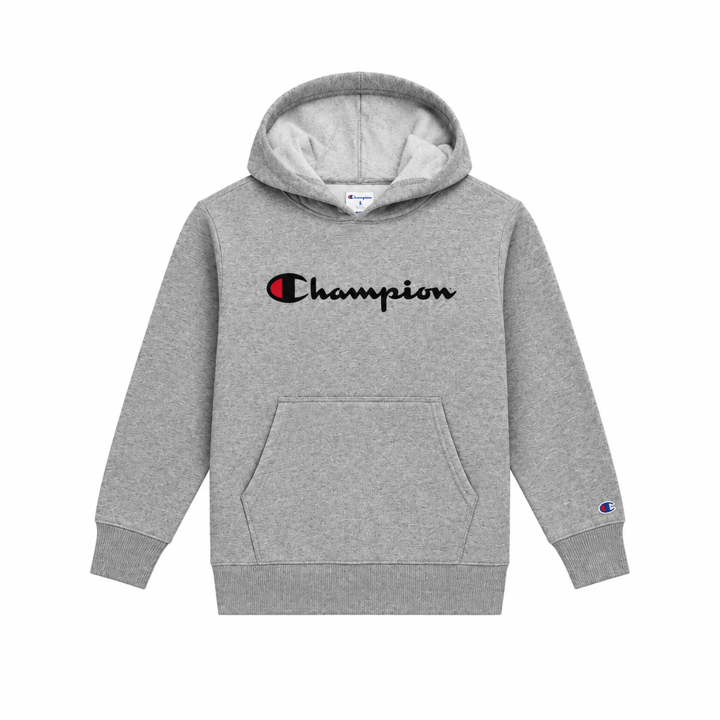 KIDS CHAMPION SCRIPT LOGO HOODIE(GREY)