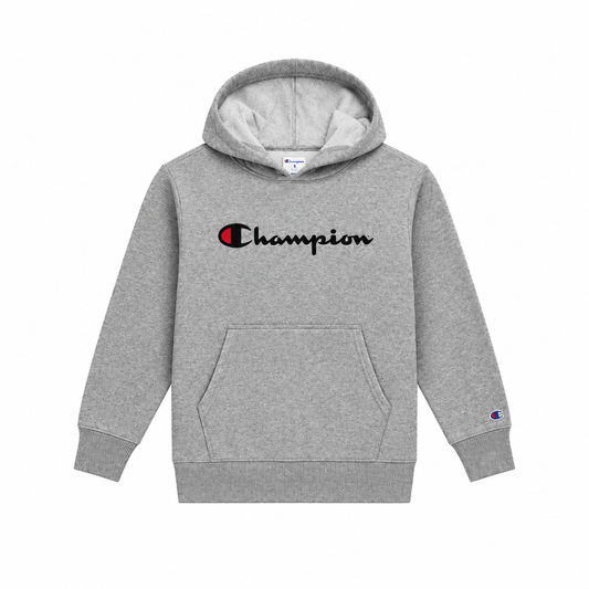 KIDS CHAMPION SCRIPT LOGO HOODIE(GREY)