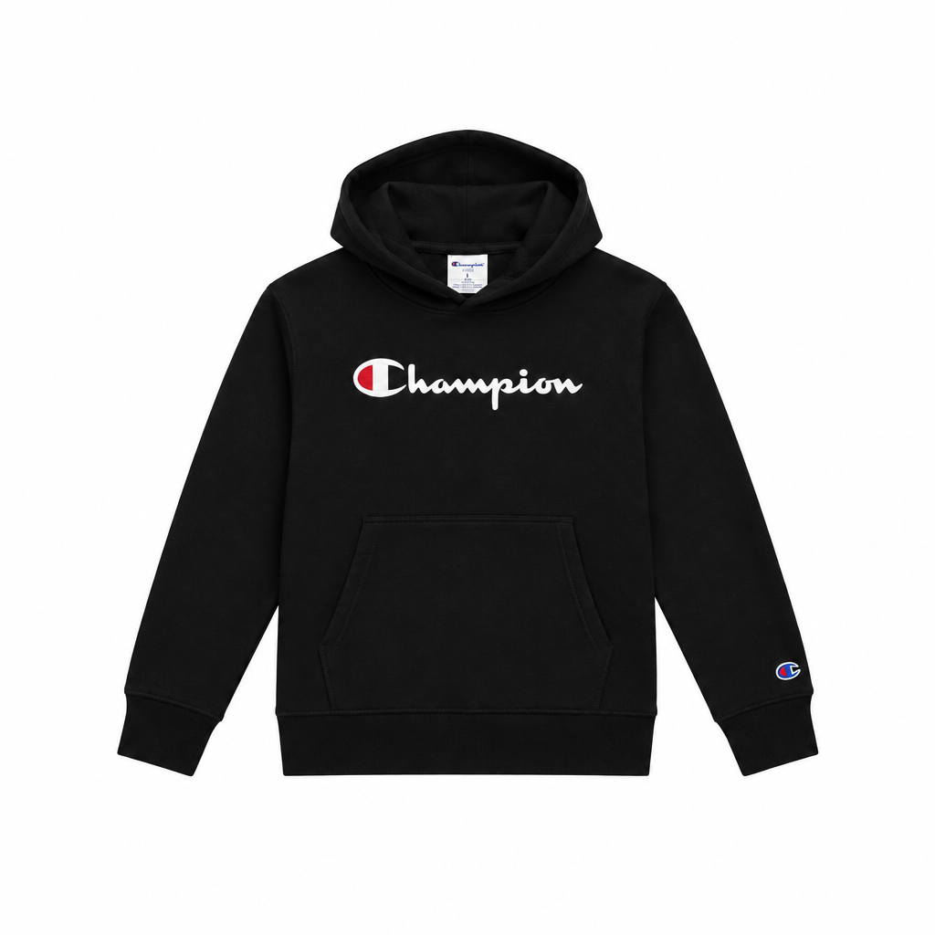 KIDS CHAMPION SCRIPT LOGO HOODIE(BLACK)