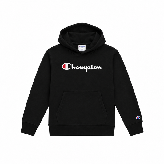 KIDS CHAMPION SCRIPT LOGO HOODIE(BLACK)