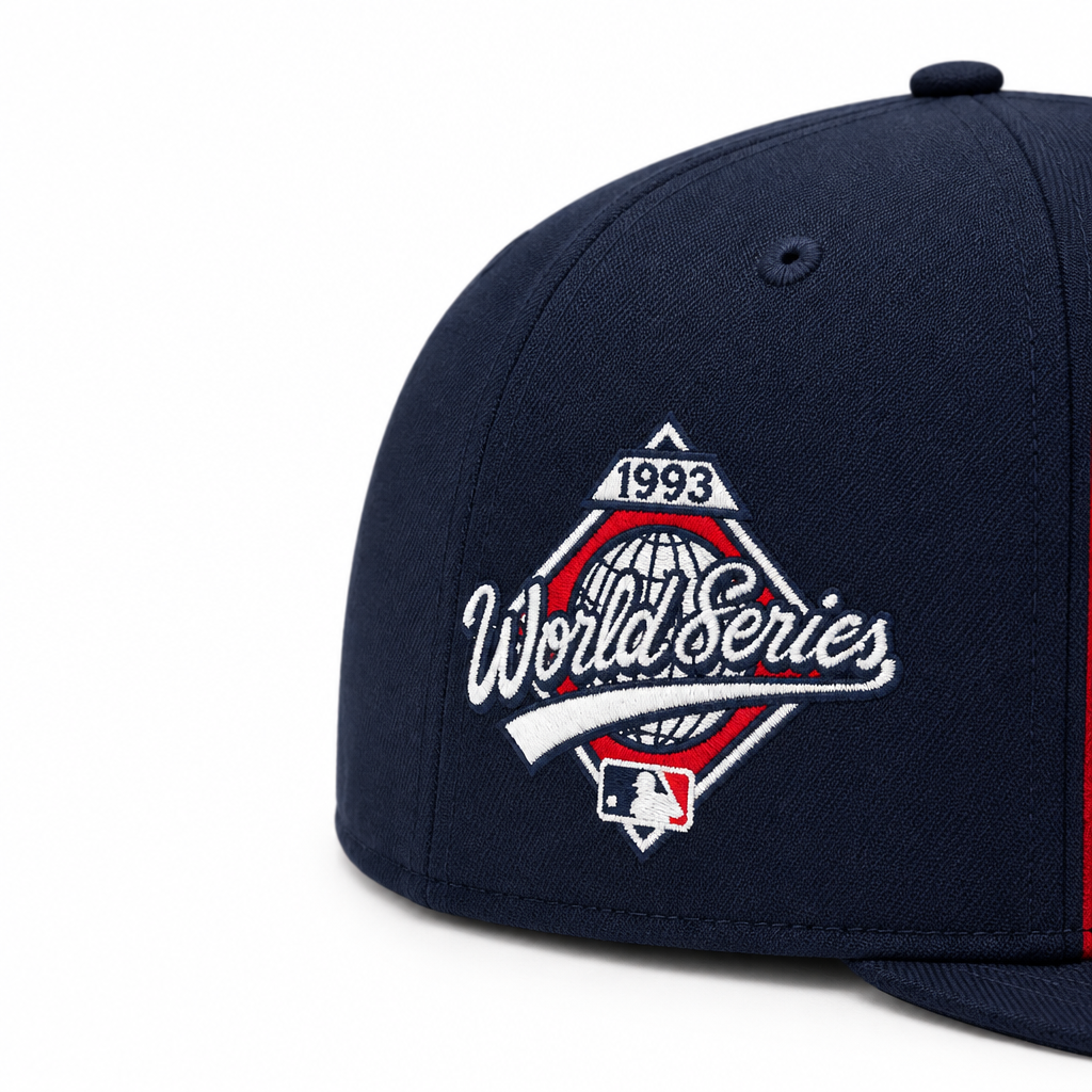 9FIFTY NEW ERA MLB 1993 WORLD SERIES TORONTO BLUE JAYS SCARLET RED NAVY SNAPBACK HAT