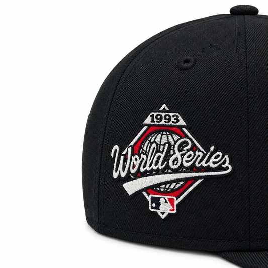 9FIFTY NEW ERA MLB 1993 WORLD SERIES TORONTO BLUE JAYS BLACK & GREY RED LEAF SNAPBACK HAT