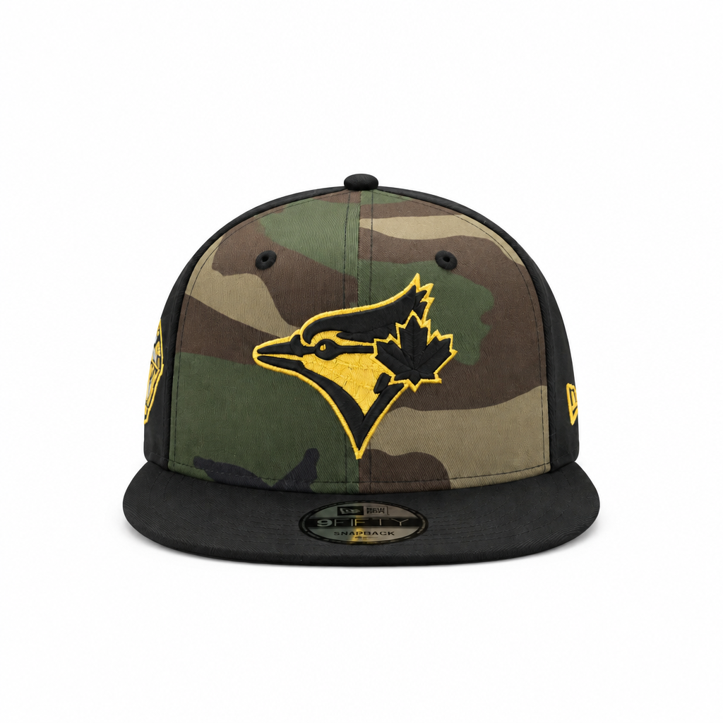 MEN'S NEW ERA MLB CAMO BLACK TORONTO BLUE JAYS 50TH SEASON PATCH 9FIFTY SNAPBACK HAT