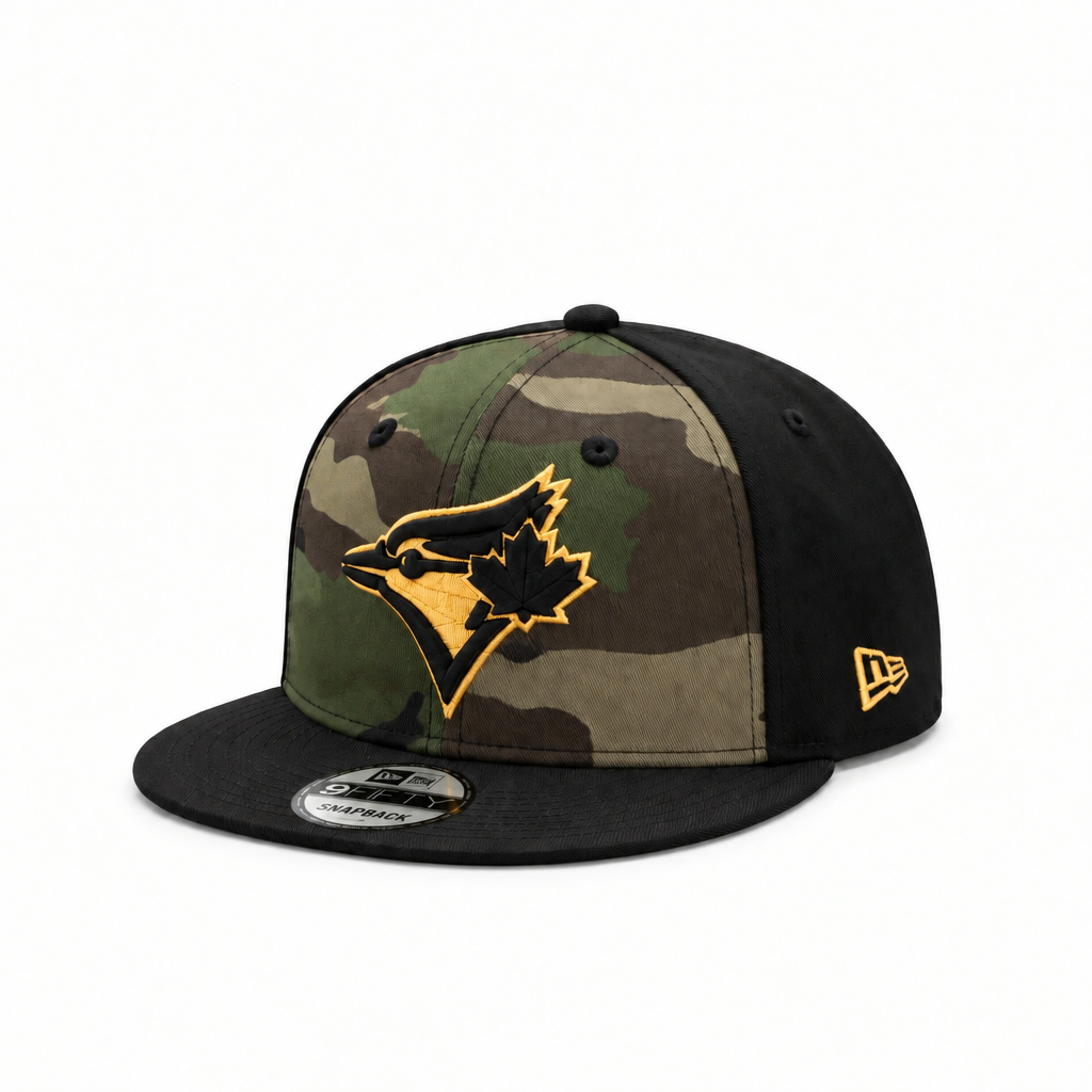 MEN'S NEW ERA MLB CAMO BLACK TORONTO BLUE JAYS 50TH SEASON PATCH 9FIFTY SNAPBACK HAT