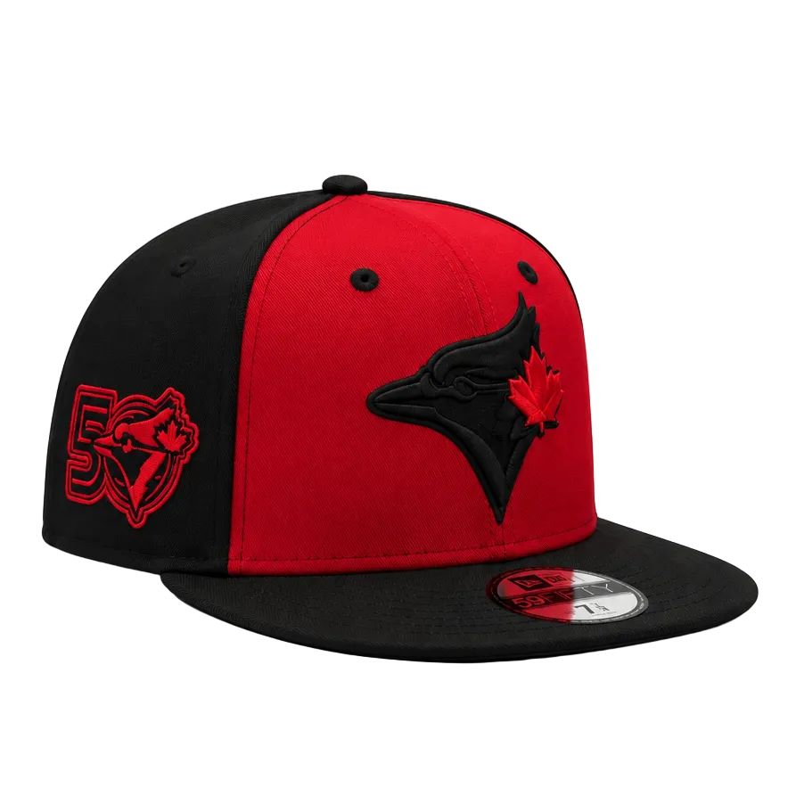 MEN'S NEW ERA MLB SCARLET RED BLACK TORONTO BLUE JAYS 50TH SEASON PATCH 9FIFTY SNAPBACK HAT