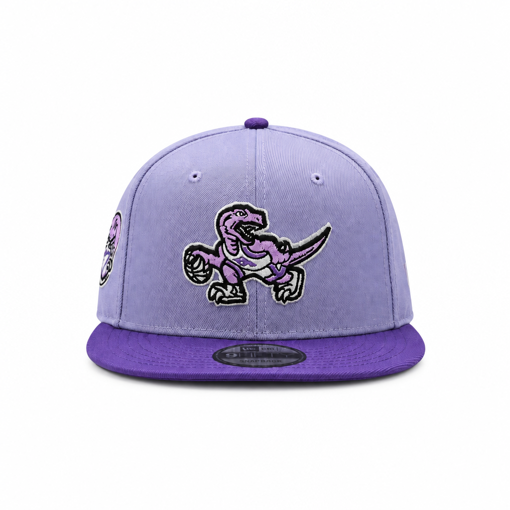 MEN'S NEW ERA NBA TORONTO RAPTORS DINO LOGO LAVENDER & PURPLE 30TH ANNIVERSARY SEASON PATCH SNAPBACK HAT