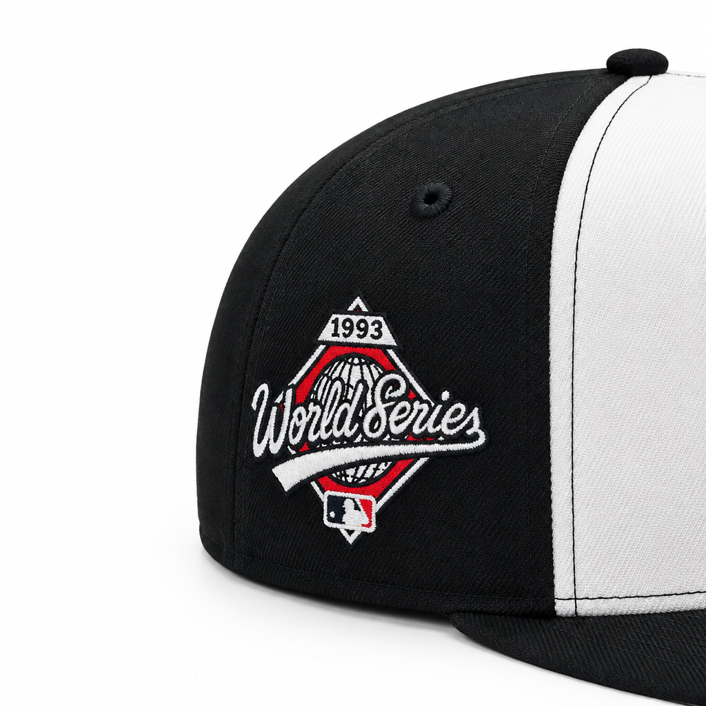 9FIFTY NEW ERA MLB 1993 WORLD SERIES TORONTO BLUE JAYS BLACK & WHITE RED LEAF SNAPBACK HAT