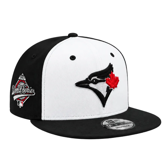 9FIFTY NEW ERA MLB 1993 WORLD SERIES TORONTO BLUE JAYS BLACK & WHITE RED LEAF SNAPBACK HAT