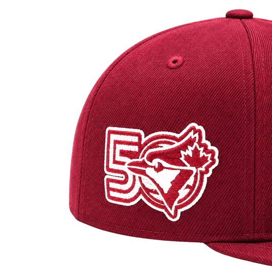 MEN'S NEW ERA MLB WHITE & CARDINAL TORONTO BLUE JAYS 50TH SEASON PATCH 9FIFTY SNAPBACK HAT